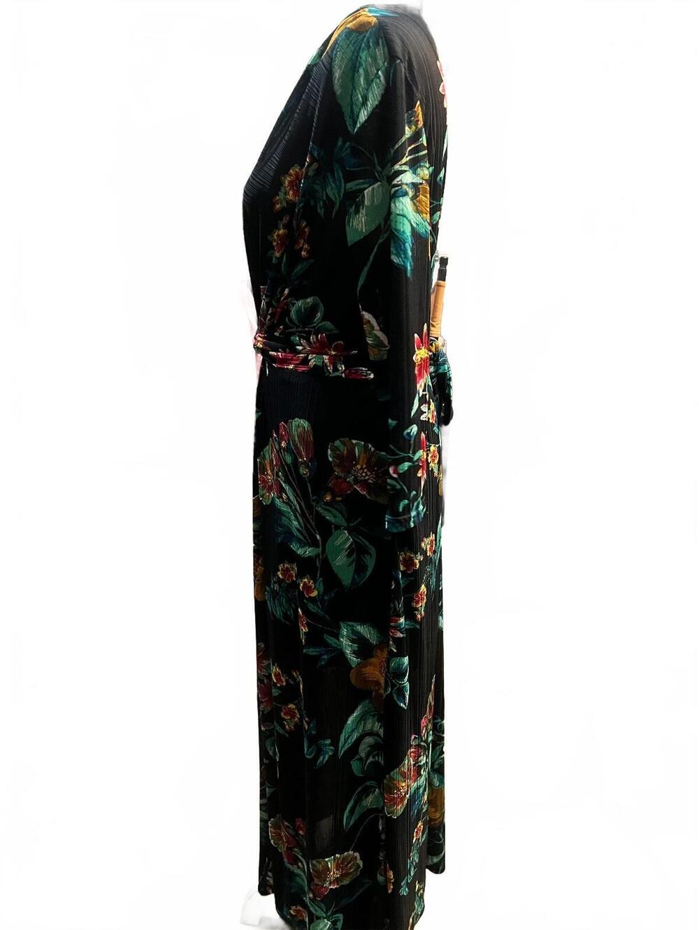 Elegant Black Floral Long Sleeve Maxi Dress Knotted Waist and Back Tie-Size 10 - Picture 5 of 7